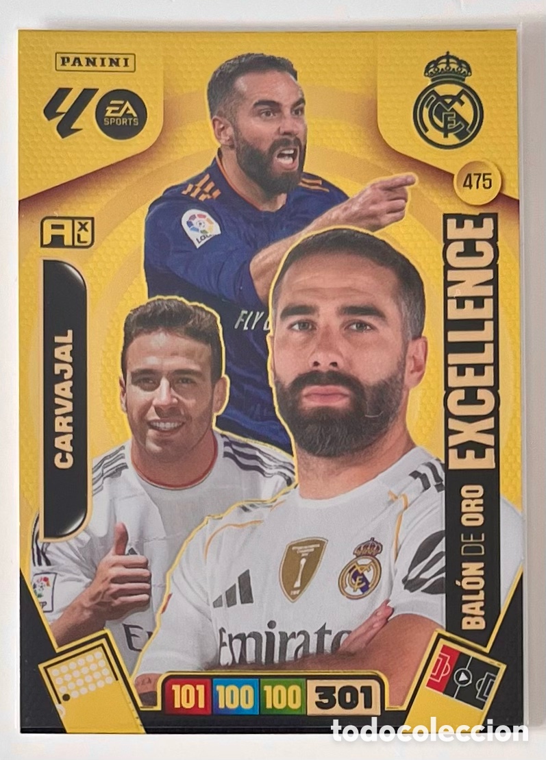 Football Stickers: 475 CARVAJAL BAL&Oacute;N DE ORO EXCELLENCE ADRENALYN 25 26 2025 2026 REAL MADRID
