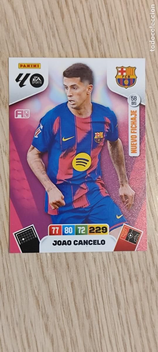 Cromos de F&uacute;tbol: ADRENALYN XL LA LIGA 25/26 CARD NUEVO FICHAJE JOAO CANCELO FC BARCELONA # 58BIS PANINI