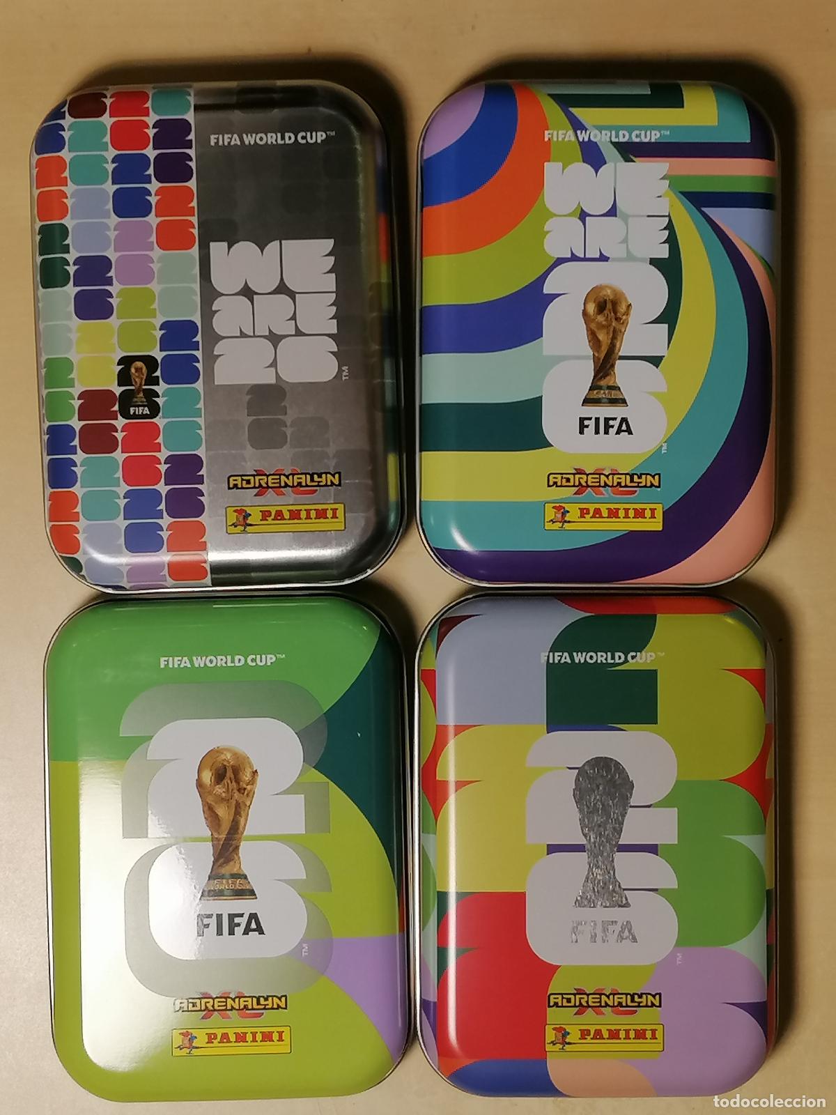 Cartes &agrave; collectionner de Football: 4 MINI TINS LATAS DIFERENTES VACIAS ⚽ PANINI ADRENALYN XL WORLD CUP 2026 ⚽
