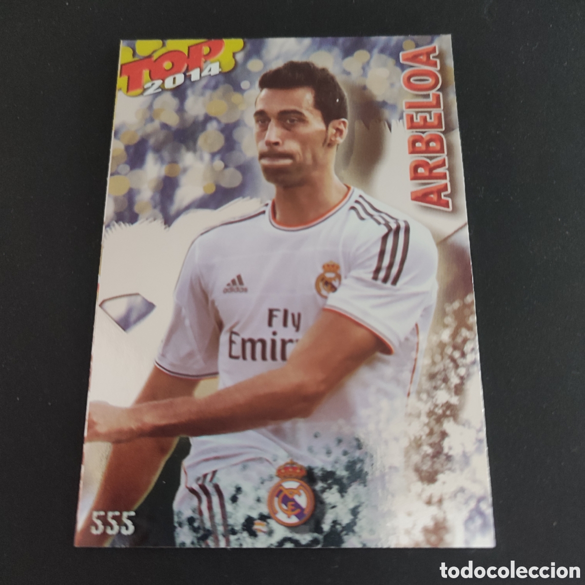 Fu&szlig;ball-Sticker: 555 ARBELOA (REAL MADRID) TOP BRILLO LISO AZUL, MUNDICROMO QUIZ GAME LIGA 2013 2014