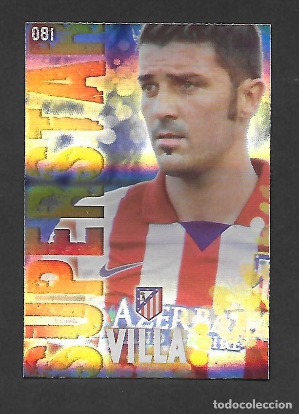 Cromos de F&uacute;tbol: 81 DAVID VILLA (ATLETICO DE MADRID) SUPERSTAR BRILLO RAYAS , MUNDICROMO QUIZ GAME LIGA 2013 2014
