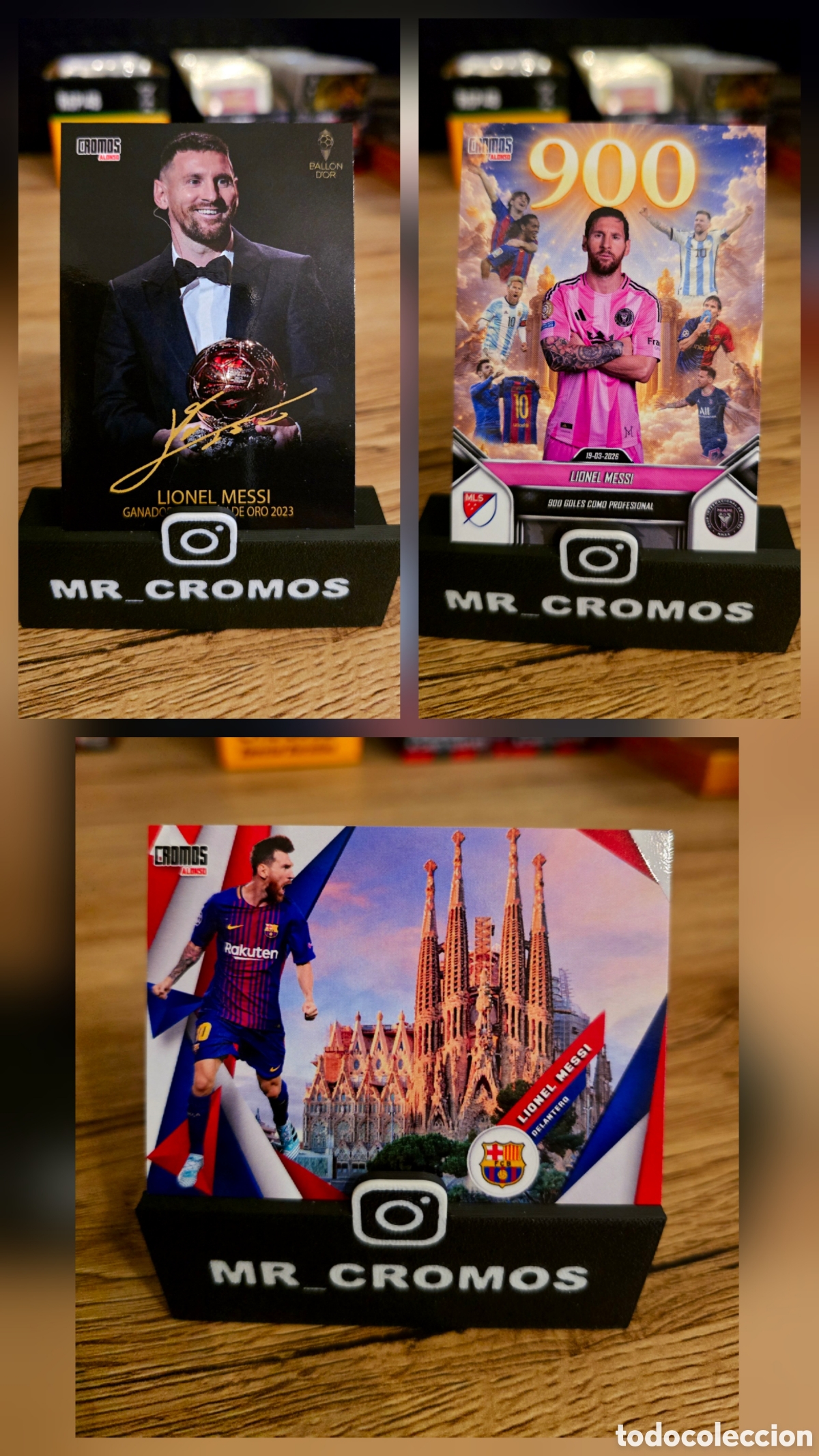 Cromos de F&uacute;tbol: Lote 3 cards Lionel messi custom card fc barcelona- psg- inter de miami- Argentina