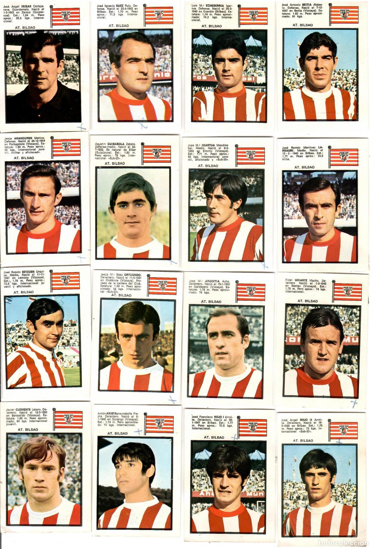 Fu&szlig;ball-Sticker: Ath. Bilbao: Lote de 16 cromos del album de futbol Campeonato de Liga 1971-72, FHER (Equipo completo