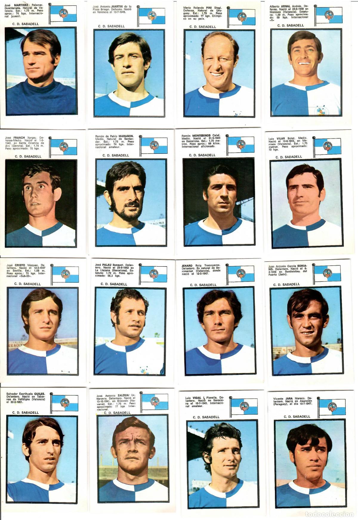 Cromos de Futebol: C.D. Sabadell: Lote de 16 cromos del album de futbol Campeonato de Liga 1971-72, FHER (Eq. completo)