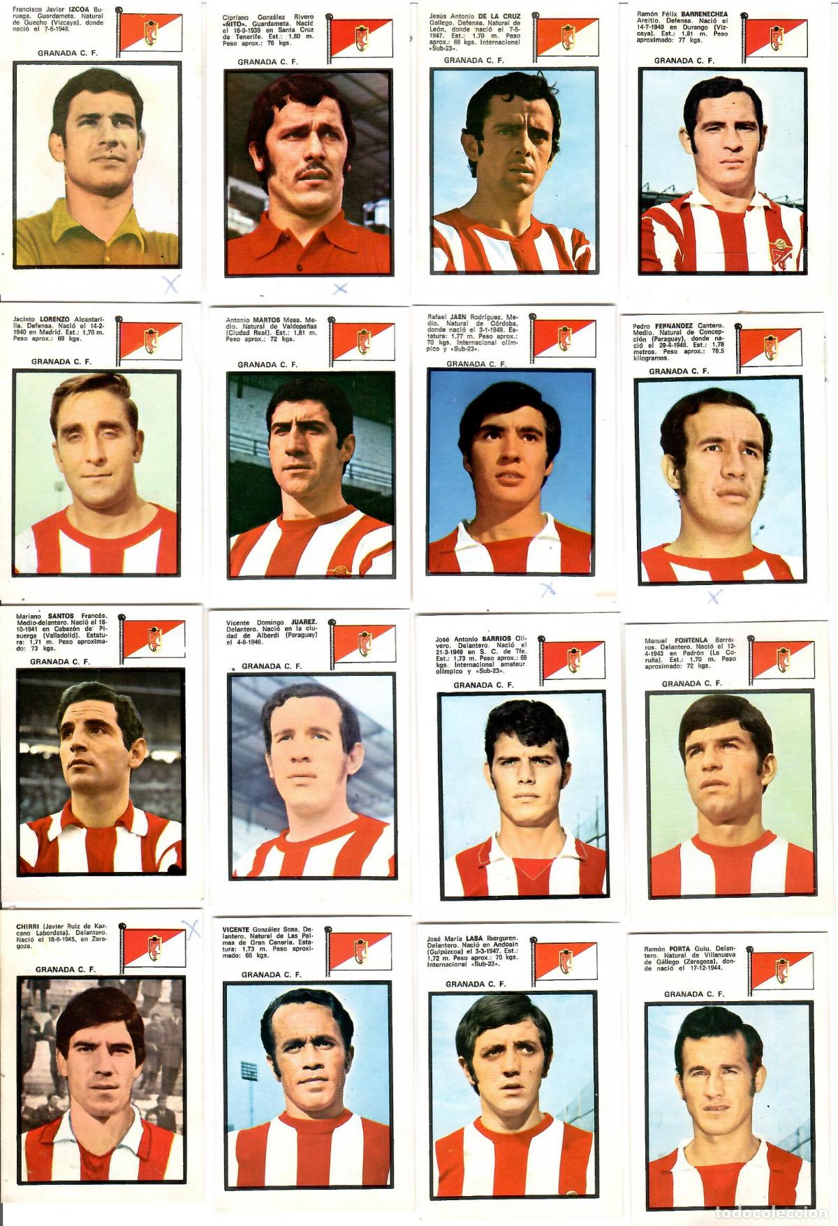 Cromos de F&uacute;tbol: Granada C.F.: Lote de 16 cromos del album de futbol Campeonato de Liga 1971-72, FHER (Eq. completo)