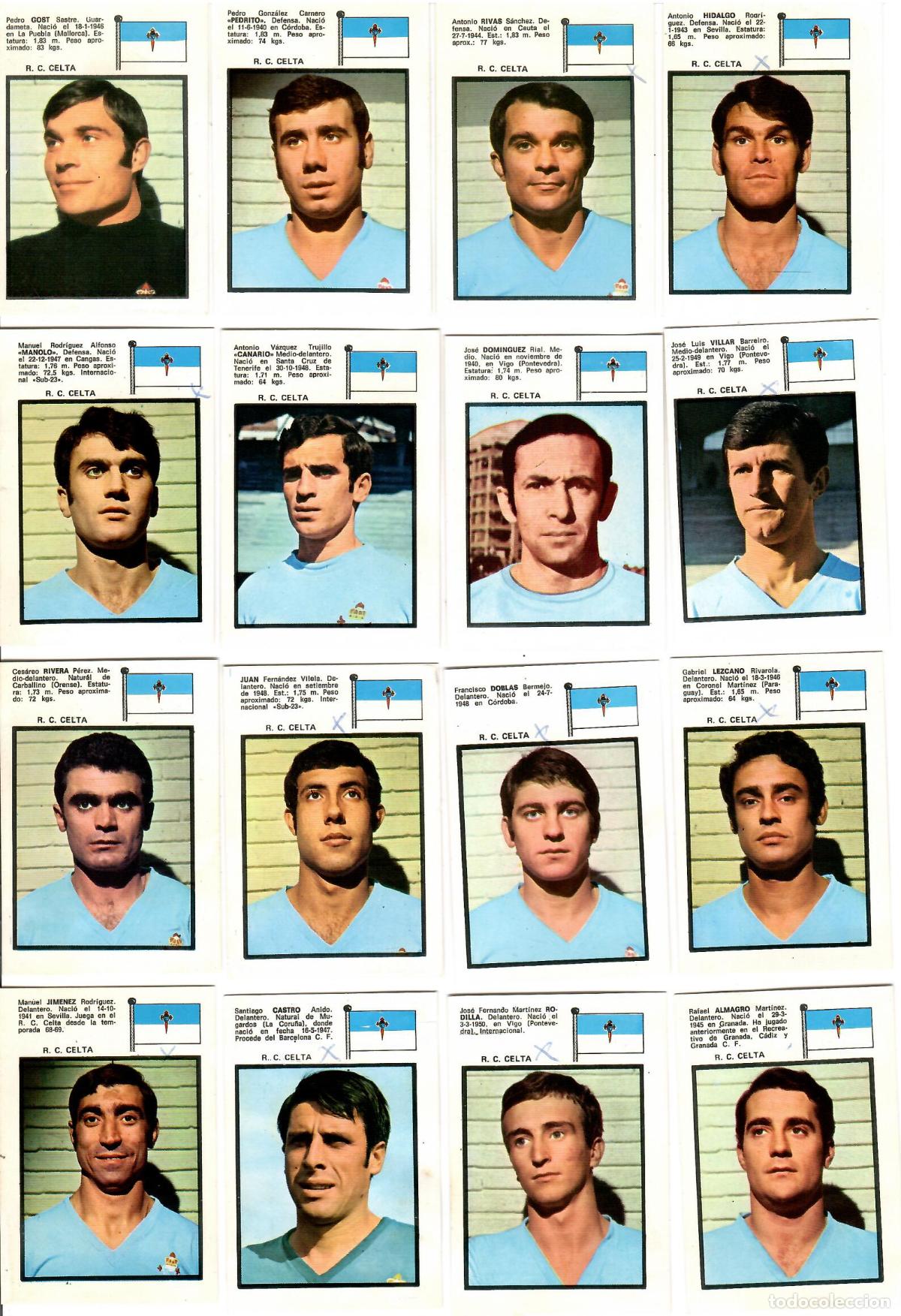Cromos de F&uacute;tbol: R.C. Celta: Lote de 16 cromos del album de futbol Campeonato de Liga 1971-72, FHER (Eq. completo)