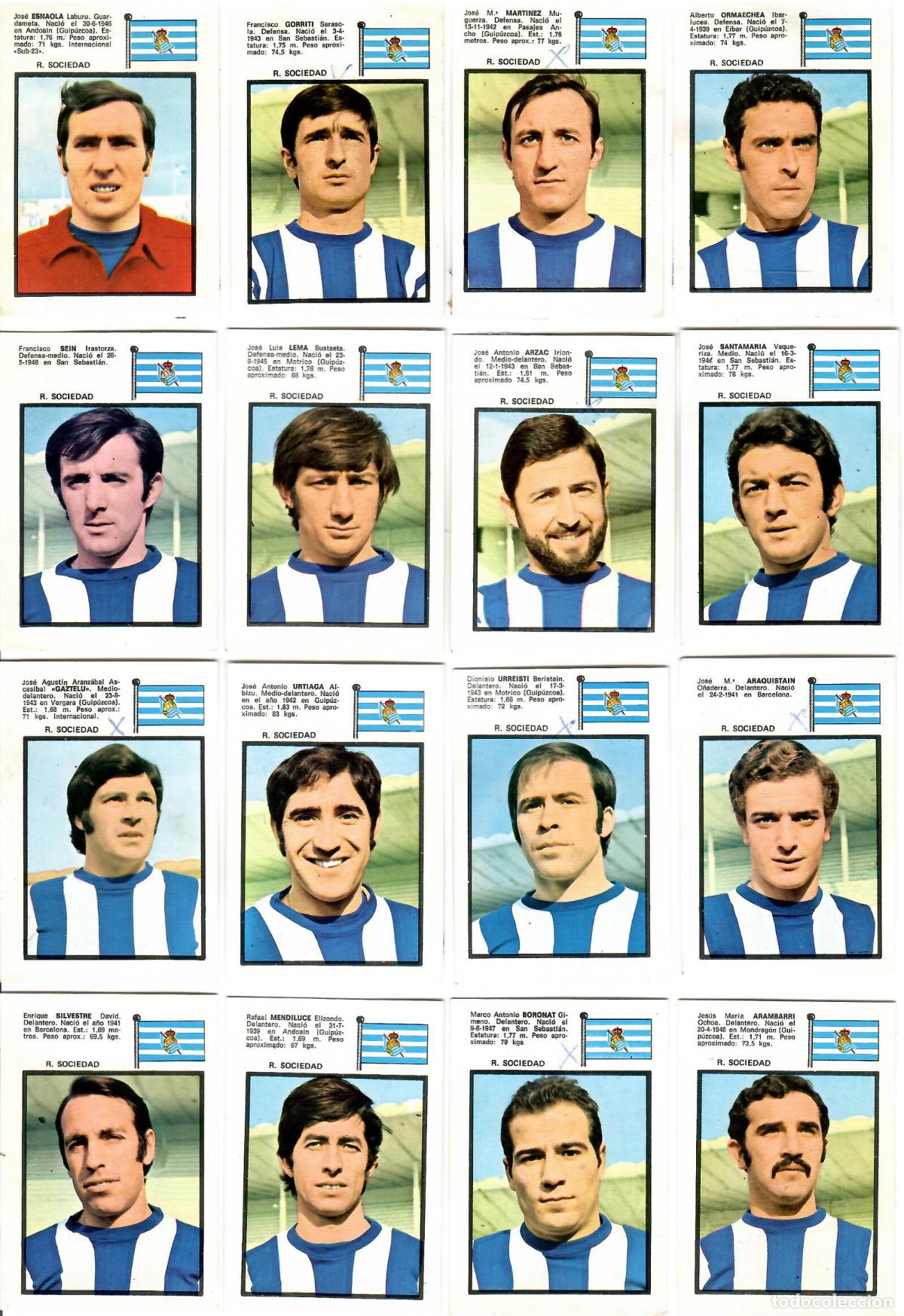 Cromos de F&uacute;tbol: R. Sociedad: Lote de 16 cromos del album de futbol Campeonato de Liga 1971-72, FHER (Eq. Completo)