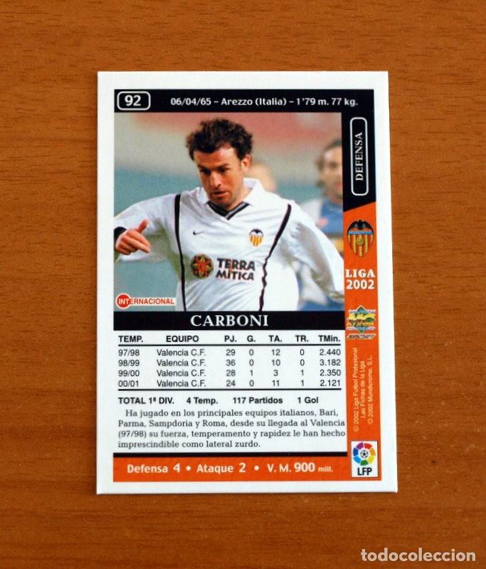 Football Stickers: Valencia - N&ordm; 92 Carboni - Mundicromo Las Fichas de la Liga 2001-2002, 01-02