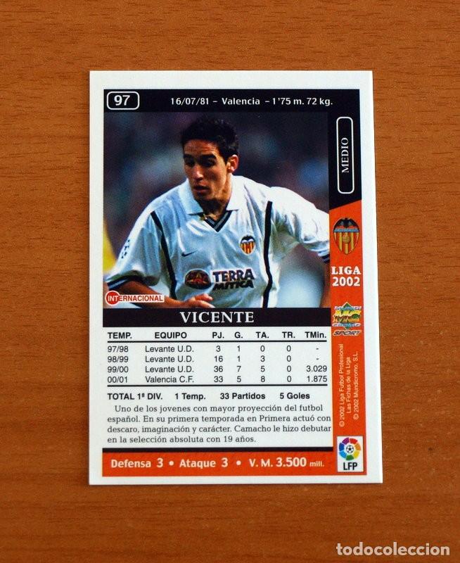 Football Stickers: Valencia - N&ordm; 97 Vicente - Mundicromo Las Fichas de la Liga 2001-2002, 01-02