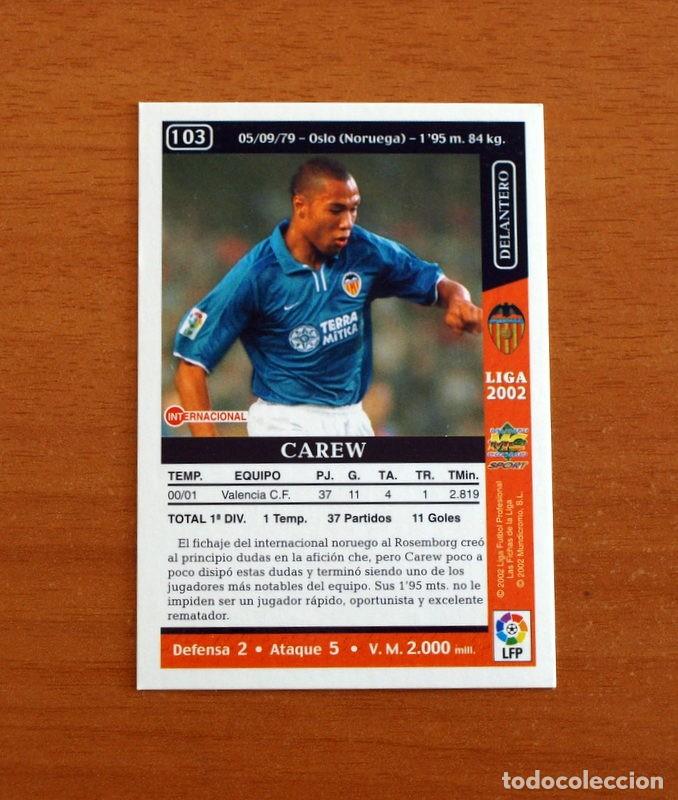 Football Stickers: Valencia - N&ordm; 103 Carew - Mundicromo Las Fichas de la Liga 2001-2002, 01-02