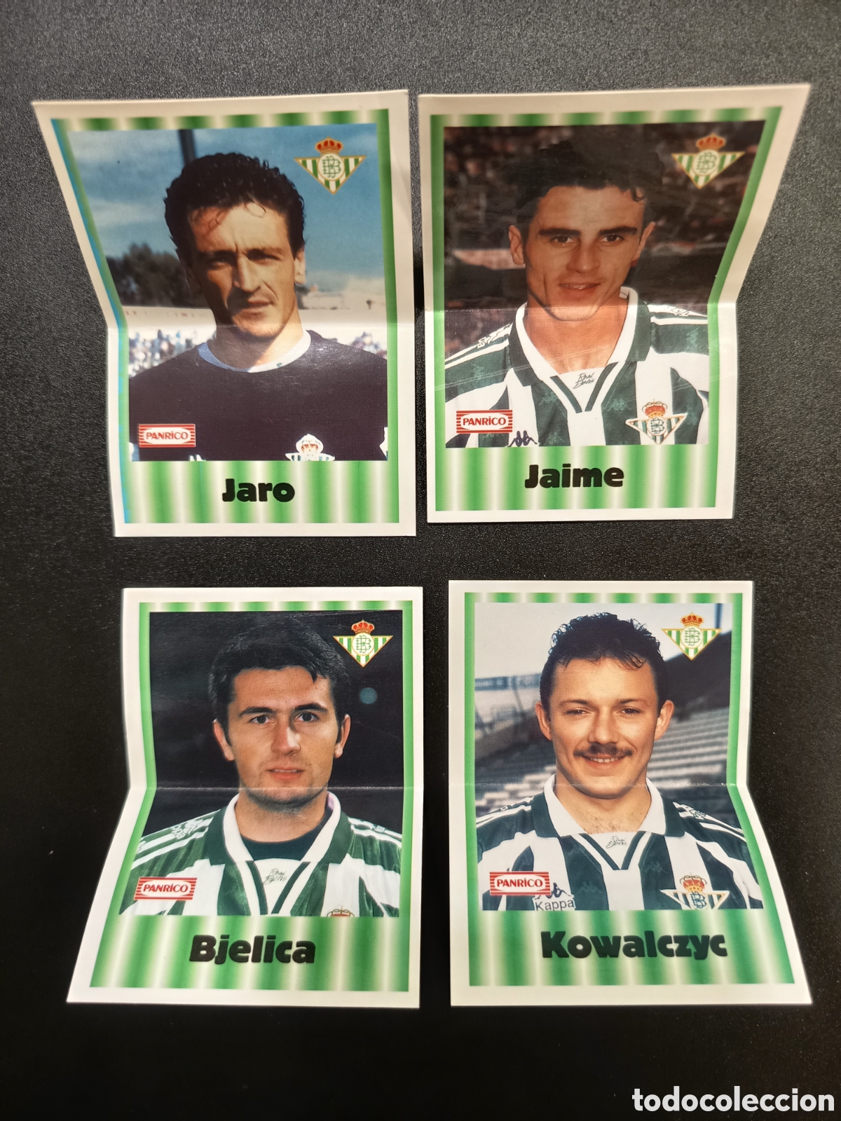 Football Stickers: Lote Real Betis Balompi&eacute; Panrico Jaro 1 , Jaime 2 , Bjelica 18 , Kowalczyc 16 1996 1997 1996-97