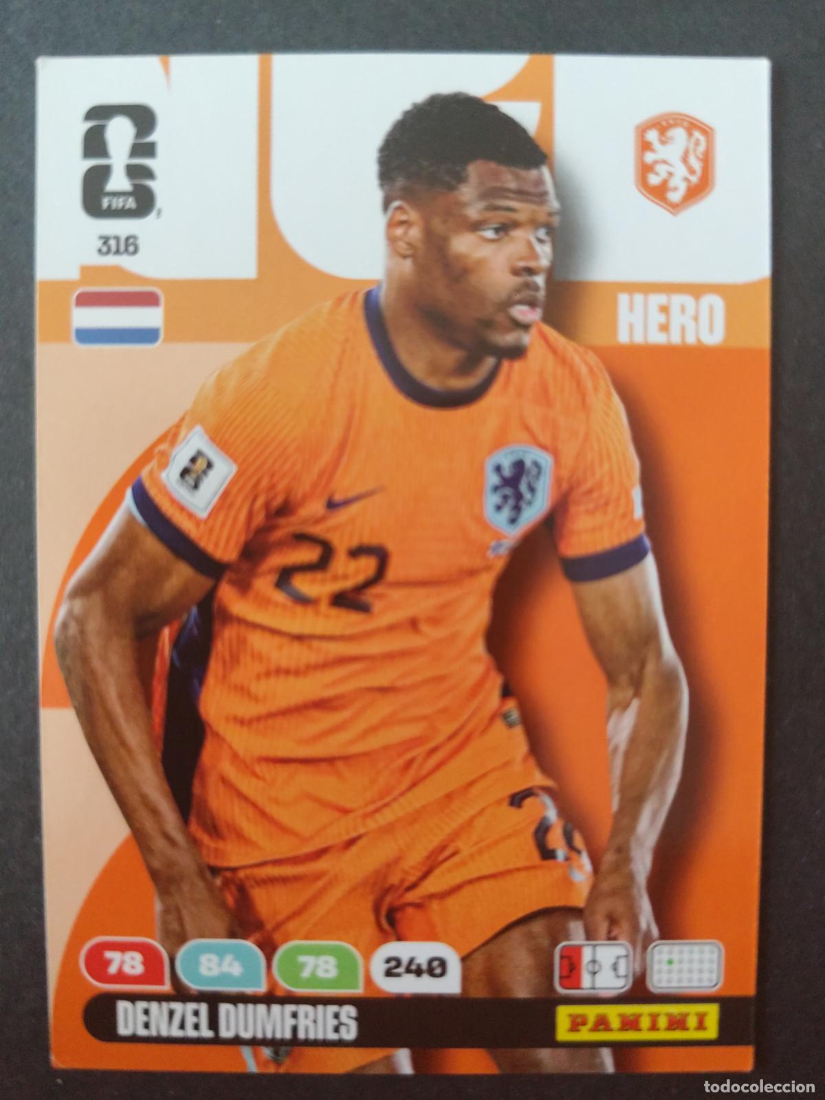 Football Stickers: 316 DENZEL DUMFRIES PA&Iacute;SES BAJOS HOLANDA ADRENALYN MUNDIAL FIFA WORLD CUP 2026 PANINI