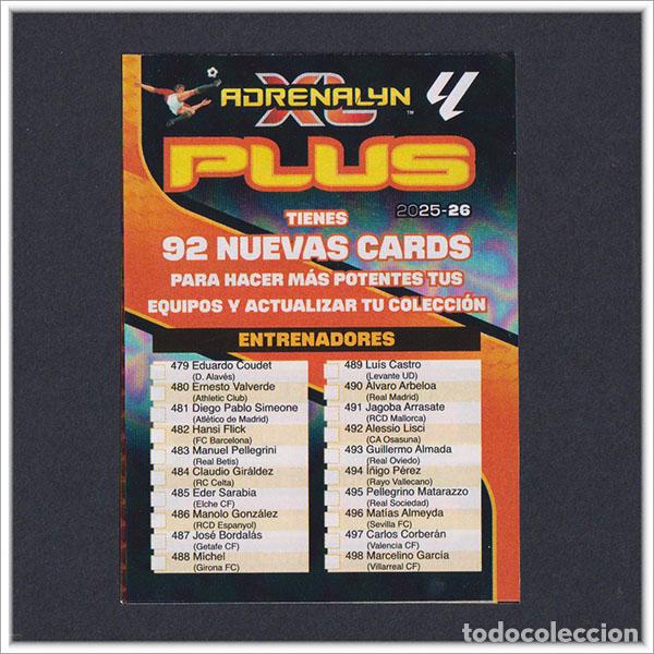 Football Stickers: ADRENALYN 2025 2026 25 26 XL PANINI CHECK-LIST LISTADO ACTUALIZACI&Oacute;N PLUS ENTRENADORES FICHAJE BIS