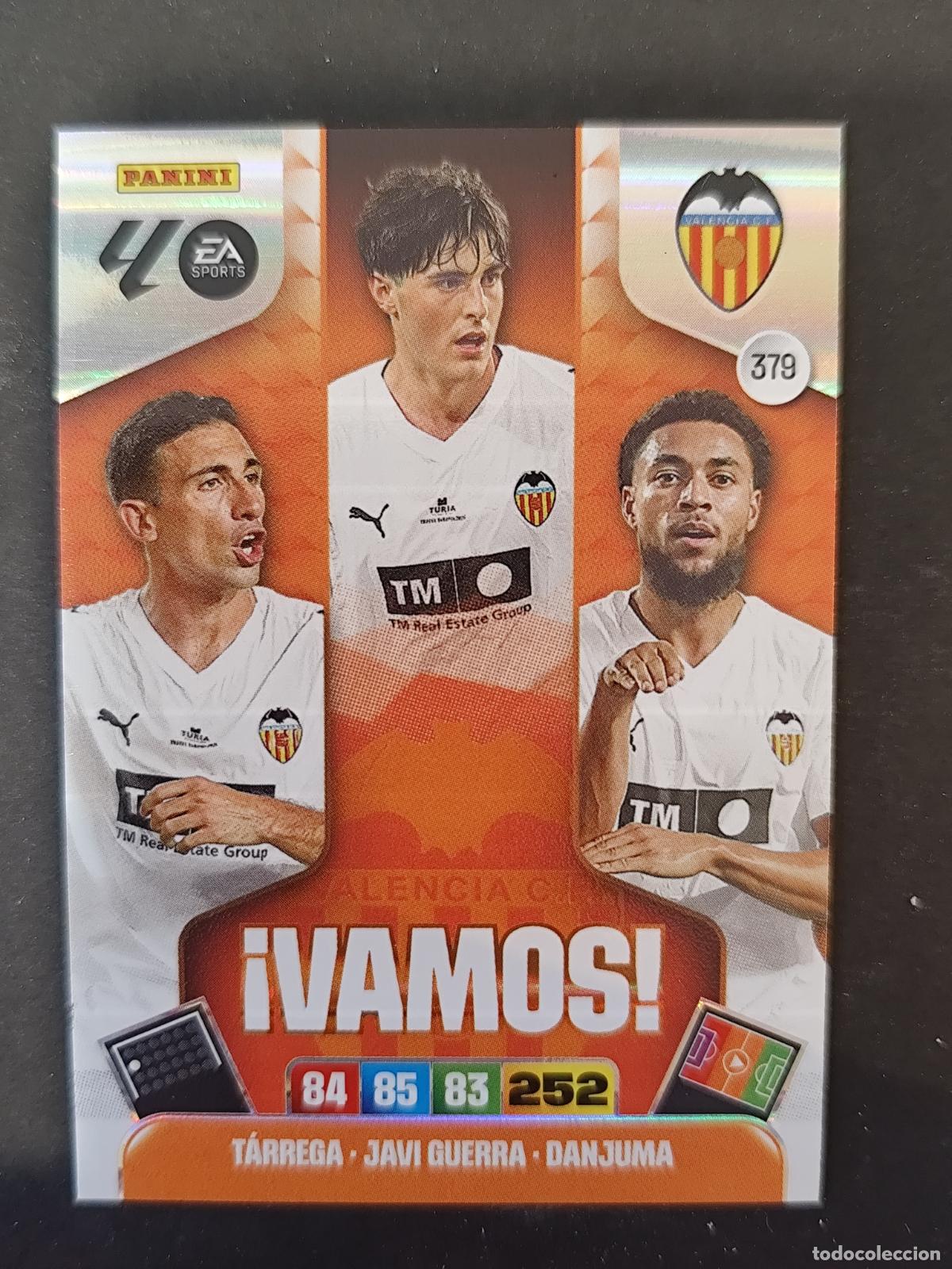 Cromos de F&uacute;tbol: 379 VALENCIA T&Aacute;RREGA JAVI GUERRA DANJUMA &iexcl;VAMOS! ADRENALYN 2025 2026 25 26
