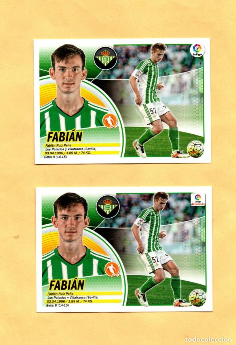 Fu&szlig;ball-Sticker: EDICIONES ESTE 2016-2017 FABIAN 13 B ROOKIE LOGO ANTIGUO Y NUEVO REAL BETIS 16/17 NUEVO SOBRE