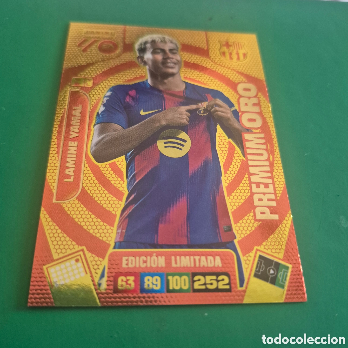 Cromos de F&uacute;tbol: LAMINE YAMAL BARCELONA EDICION LIMITADA PREMIUM ORO ADRENALYN XL LIGA 2025 2026 PANINI 25 26