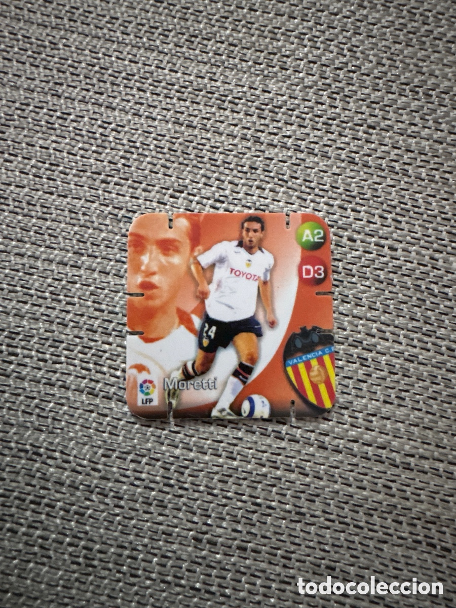 Cromos de f&uacute;tbol: COLECCI&Oacute;N TAZOS GREFUSA SHOTS LA LIGA TAZO CAPS VALENCIA C.F. MORETTI JUGADOR EQUIPO F&Uacute;TBOL FOOTBALL