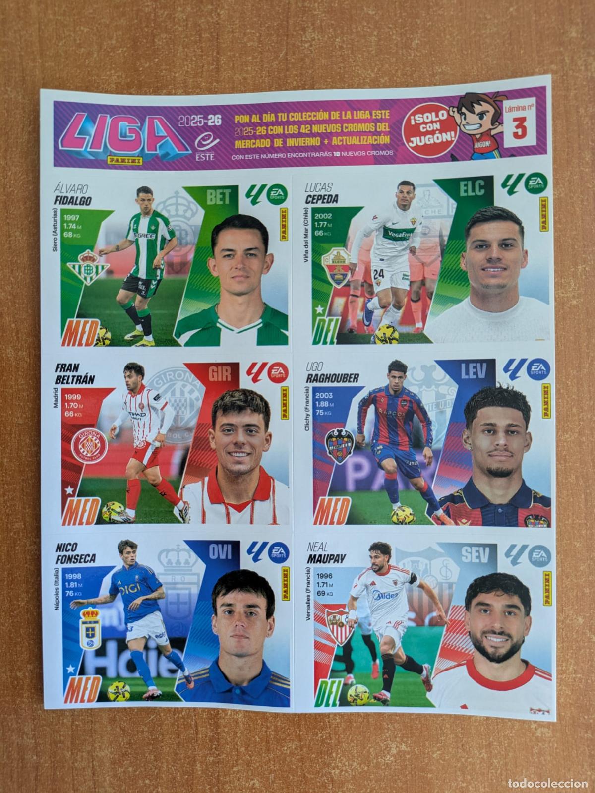 Figurine di Calcio: Cromos Liga Este Panini 2025-26. Actualizaci&oacute;n Mercado Invierno. L&aacute;mina 3.