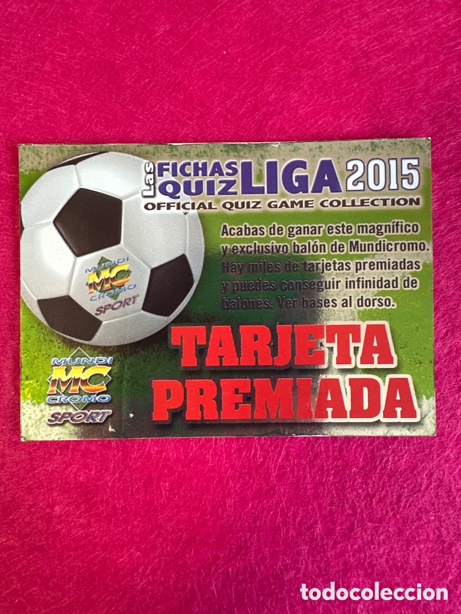 Football Stickers: TARJETA PREMIADA LETRAS ROJAS BRILLO LISO PUNTAS CUADRADAS MUNDICROMO 2014-15 14 15
