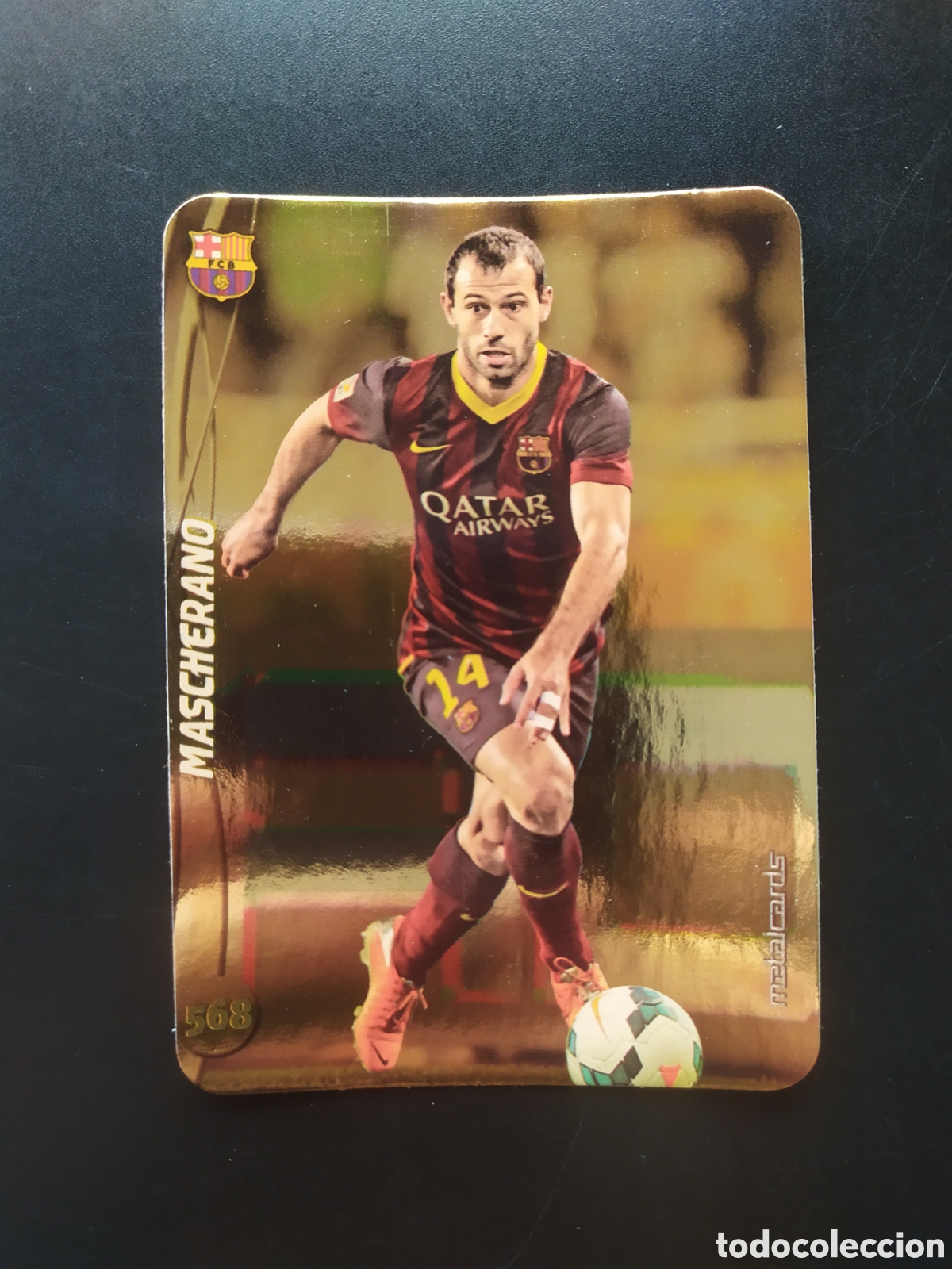 Cartes &agrave; collectionner de Football: Mundicromo fichas Liga 2014 2015 14 15 Mascherano top brillo liso dorado n&deg; 568 Barcelona