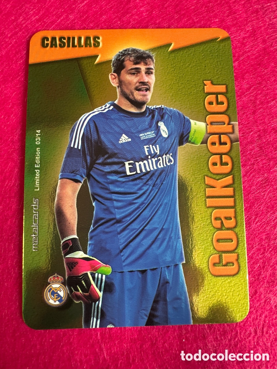 Cartes &agrave; collectionner de Football: CASILLAS (R.MADRID) GOALKEEPER BRILLO LISO MUNDICROMO 2015 14 15 LIMITED EDITION METALCARD