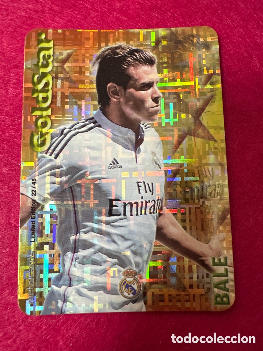 Fu&szlig;ball-Sticker: 22/45 BALE (R.MADRID) GOLD STAR FONDO TETRIS MUNDICROMO 2015 14 15 LIMITED EDITION METALCARD