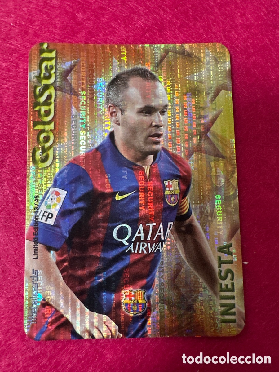 Cromos de F&uacute;tbol: 13/45 INIESTA (F.C.BARCELONA) GOLDSTAR SECURITY MUNDICROMO 2015 14 15 LIMITED EDITION METALCARD