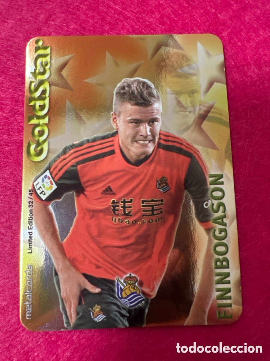 Football Stickers: 32/45 FINNBOGASON (R.SOCIEDAD) GOLDSTAR BRILLO LISO MUNDICROMO 2015 14 15 LIMITED EDITION METALCARD