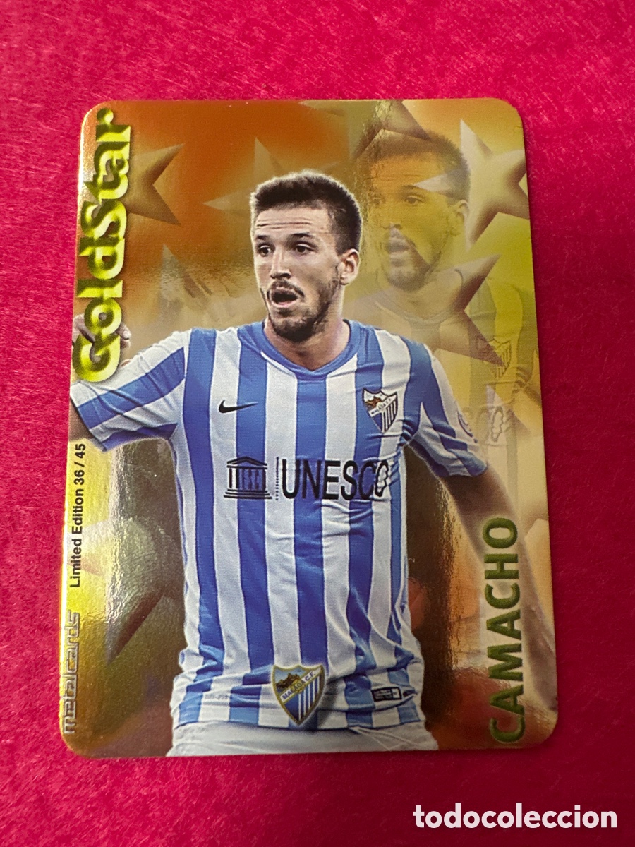 Football Stickers: 36/45 CAMACHO(M&Aacute;LAGA) GOLDSTAR BRILLO LISO MUNDICROMO 2015 14 15 LIMITED EDITION METALCARD