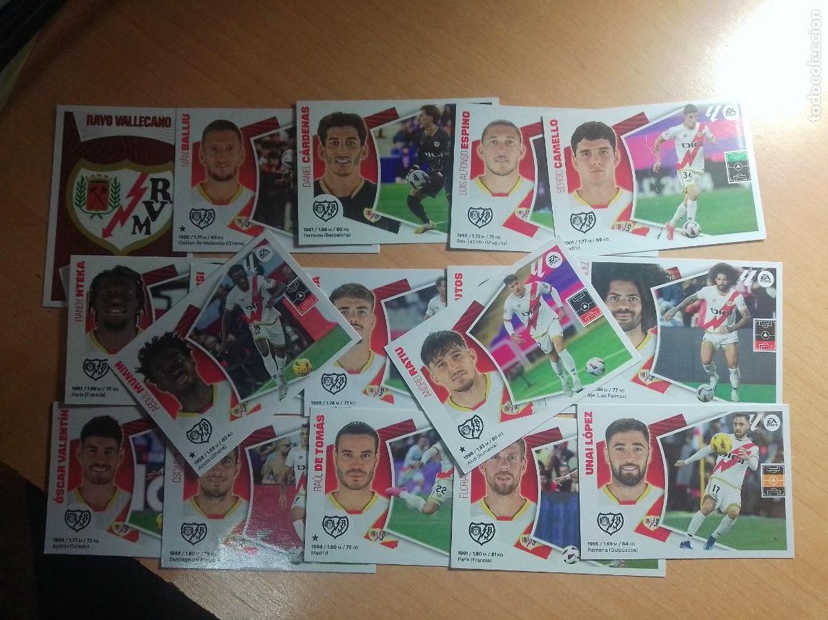 Cromos de F&uacute;tbol: 17 CROMOS DIFERENTES DEL RAYO VALLECANO .LISTADO.24 25 LIGA ESTE 2024 2025 SIN PEGAR