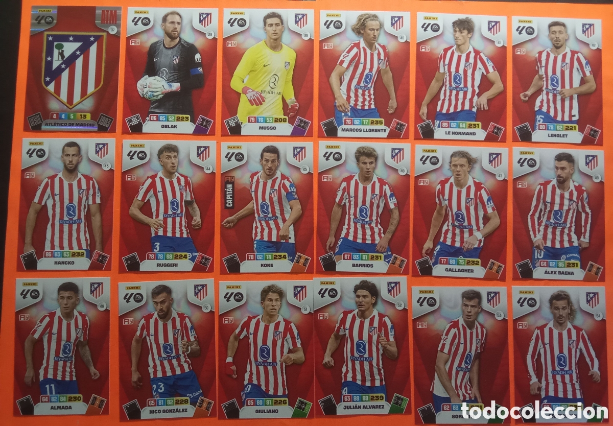 Cromos de F&uacute;tbol: LOTE 18 CROMOS ATLETICO DE MADRID PLANTILLA PRIMERA EDICION ADRENALYN 25-26