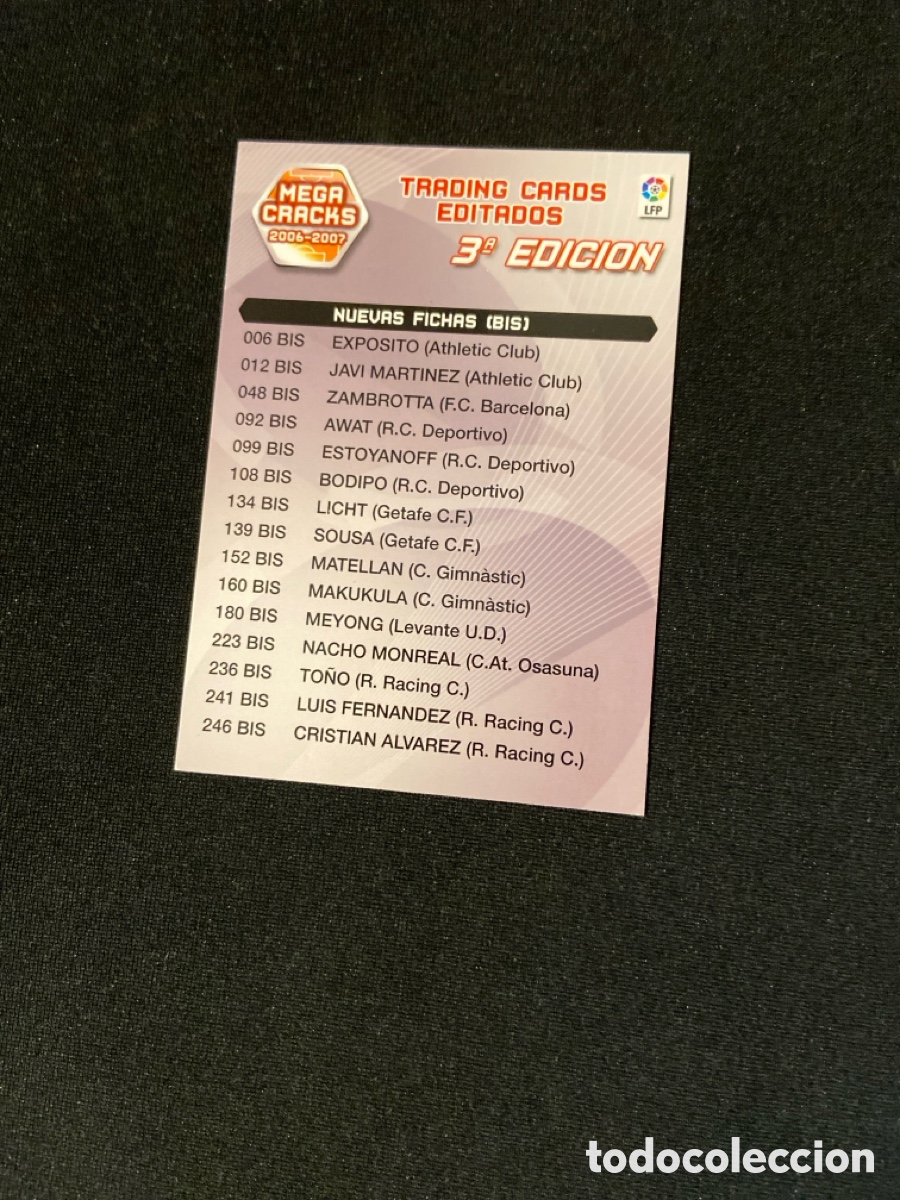 Fu&szlig;ball-Sticker: INDICE 3&ordf; EDICION PANINI MEGACRACKS 2006-2007 06 07 CROMO CARTA M-3