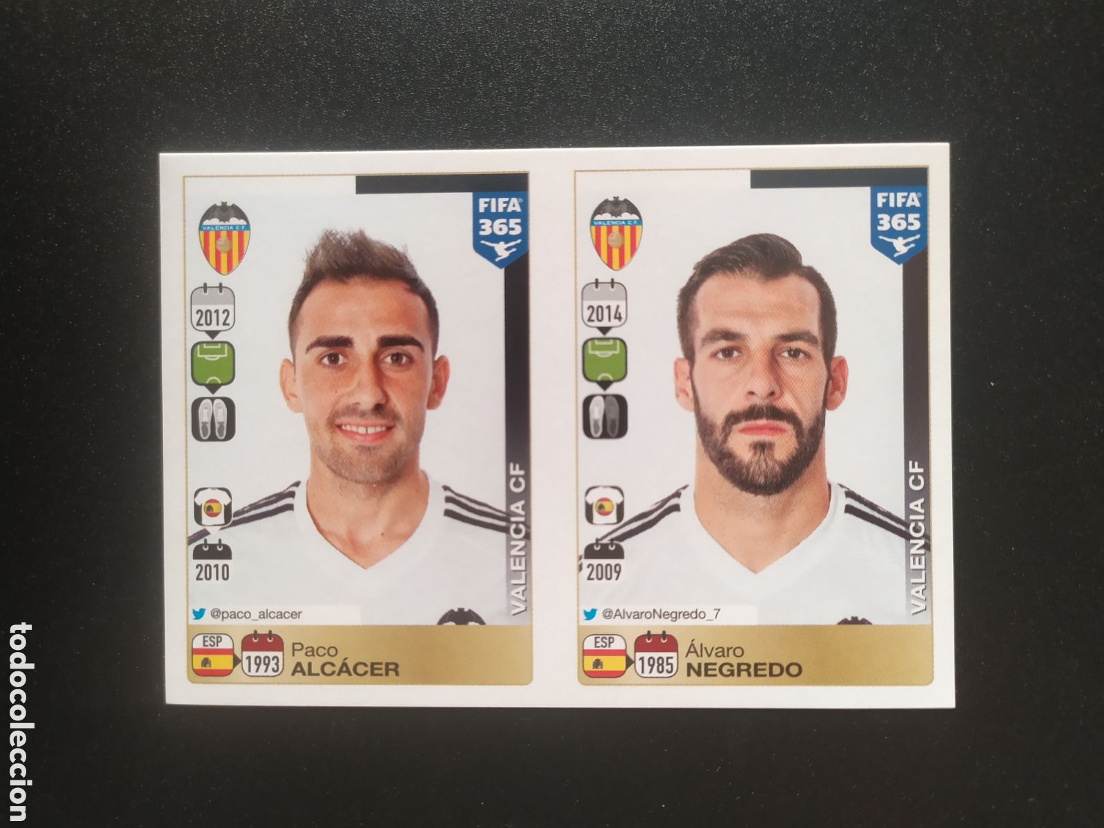 Fu&szlig;ball-Sticker: FIFA 365 2015 2016 15 16 panini Alc&aacute;cer Negredo n&deg; S59 y S60 Valencia sticker