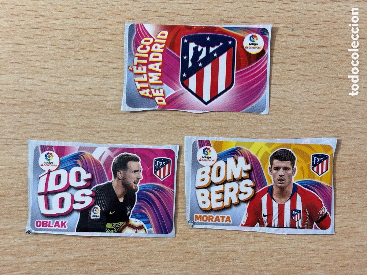 Football Stickers: 3 cromos chicle Atl&eacute;tico de Madrid Este 19-20