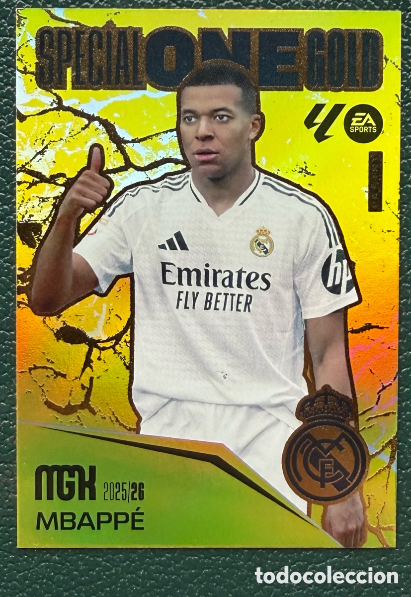 Football Stickers: KYLIAN MBAPPE REAL MADRID SPECIAL ONE GOLD FICHAS ALBUM MEGACRACKS 2025 2026 MGK 25 26