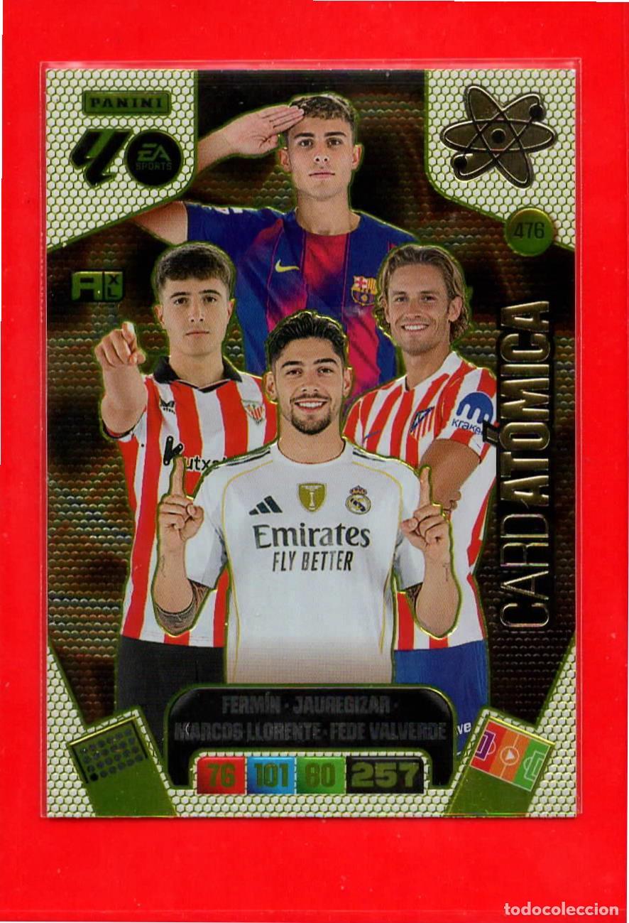 Fu&szlig;ball-Sticker: 476 Card At&oacute;mica Ferm&iacute;n / Jauregizar / Marcos Llorente / Fede Valverde - Card At&oacute;mica - Adrenalyn Li