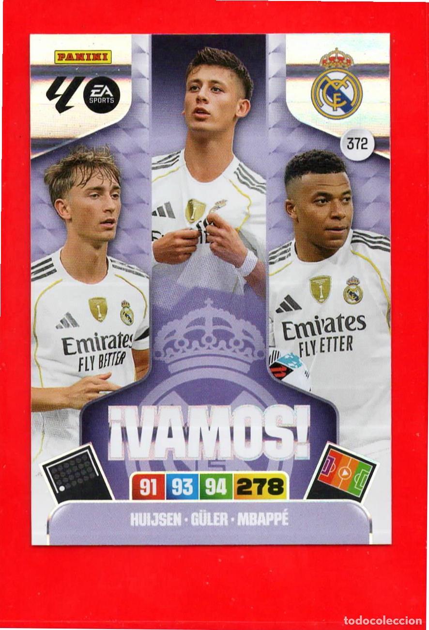 Cartes &agrave; collectionner de Football: 372 Huijsen / G&uuml;ler / Mbapp&eacute; - REAL MADRID - &iexcl;Vamos! - Adrenalyn Liga 2026 25 26