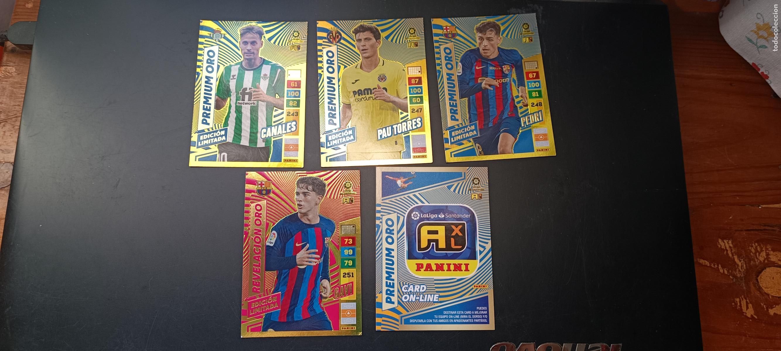 Football Stickers: PEDRI Y GAVI BARCELONA CANALES BETIS PAU PREMIUM ORO EDICI&Oacute;N LIMITADA ADRENALYN 2022 2023 22 23