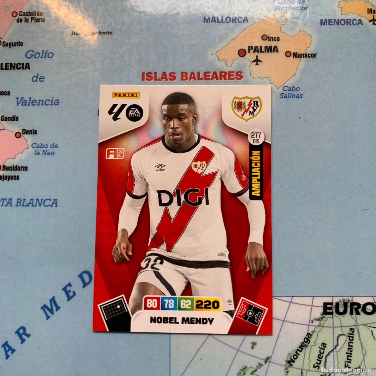 Fu&szlig;ball-Sticker: Nobel Mendy ampliaci&oacute;n n&uacute;mero 277 Bis del Rayo vallecano cromo adrenalyn XL 25-26 2025-2026