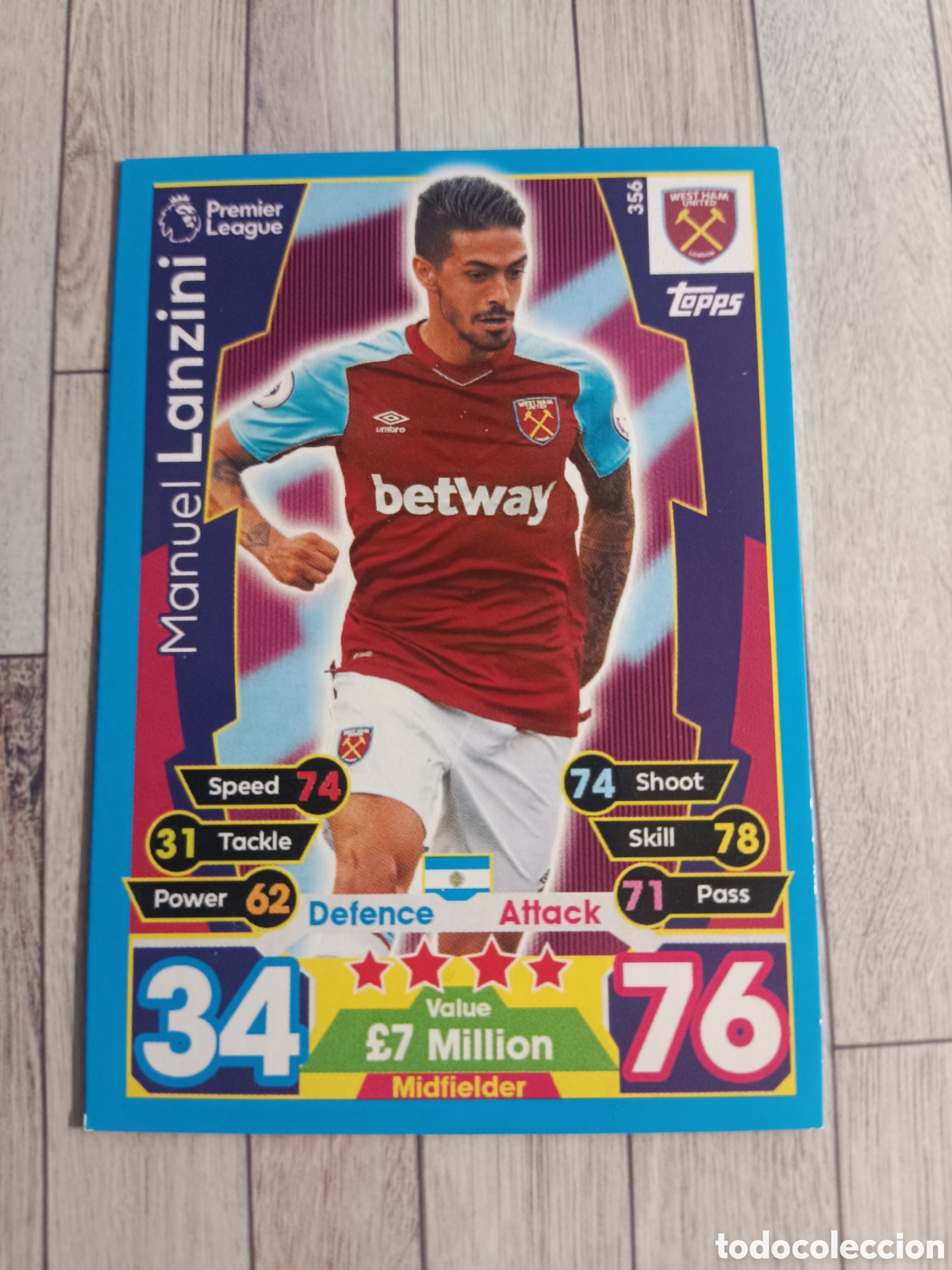 Cromos de F&uacute;tbol: 356 LANZINI WEST HAM MATCH ATTAX PREMIER LEAGUE 2017 2018 TOPPS 17 18
