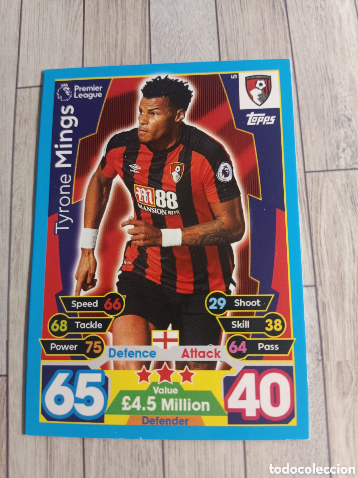 Cromos de F&uacute;tbol: 5 TYRONE MINGS BOURNEMOUTH MATCH ATTAX PREMIER LEAGUE 2017 2018 TOPPS 17 18