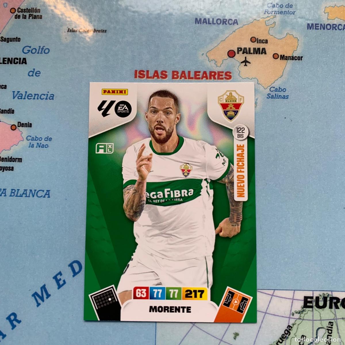 Football Stickers: Morente nuevo fichaje n&uacute;mero 122 Bis del Elche cromo adrenalyn XL 25-26 2025-2026