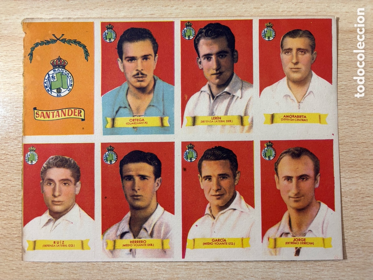 Cromos de F&uacute;tbol: L&aacute;mina 8 cromos Real Santander Ed. Bruguera Campeones 1949-50 sin cortar ni pegar Racing