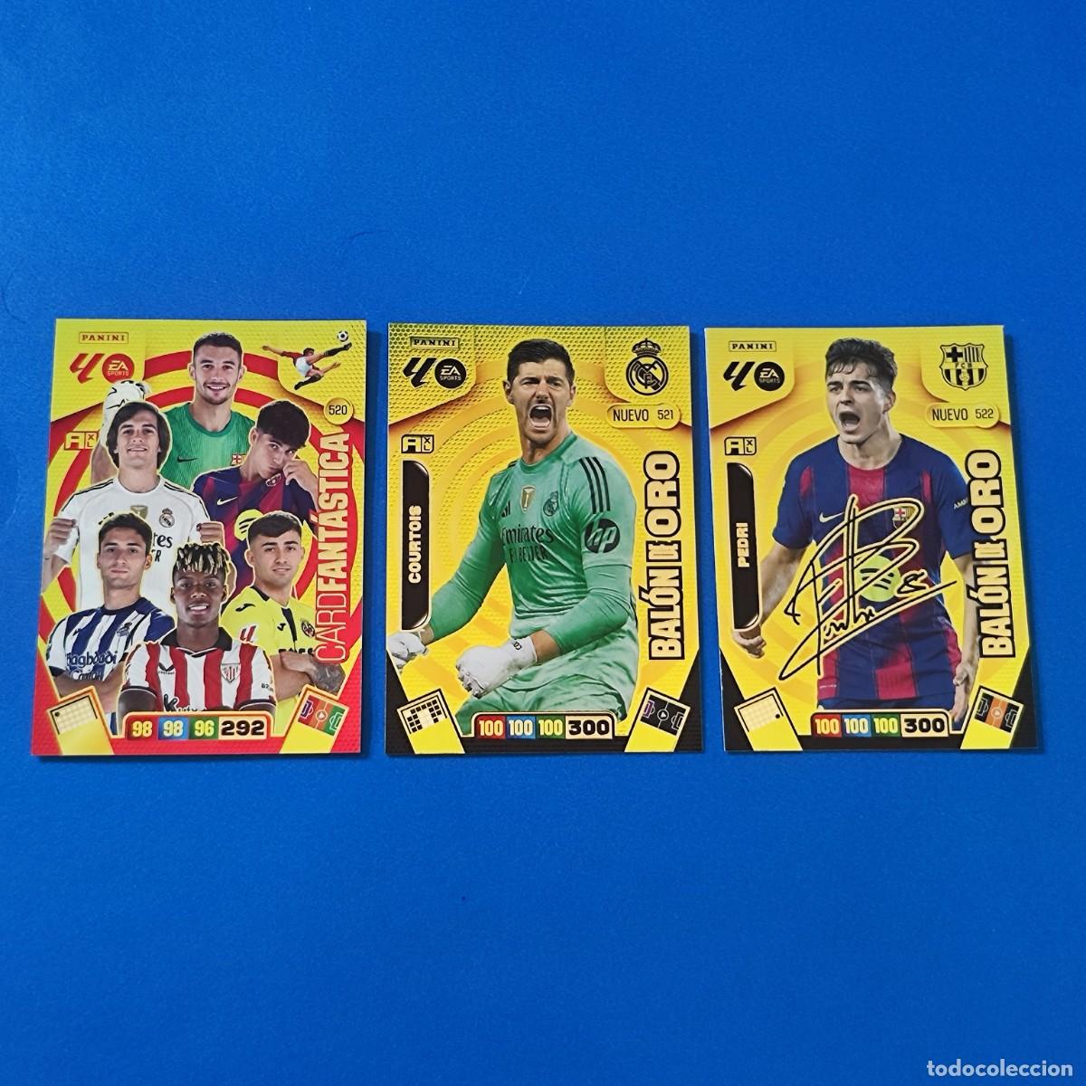 Cromos de F&uacute;tbol: Adrenalyn 2025 2026 / 25 26 Nuevo Bal&oacute;n de Oro Courtois 521 Pedri firmada 522 Card Fant&aacute;stica 520