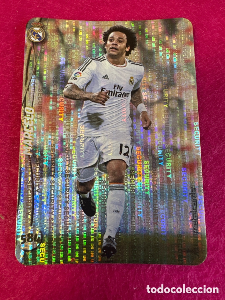 Football Stickers: 584 MARCELO (R.MADRID) TOP VERSI&Oacute;N SECURITY MUNDICROMO 2015 14 15 METALCARD