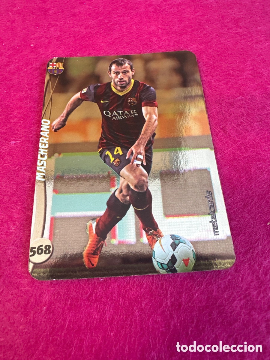 Football Stickers: 568 MASCHERANO (F.C.BARCELONA) TOP VERSI&Oacute;N BRILLO LISO MUNDICROMO 2015 14 15 METALCARD