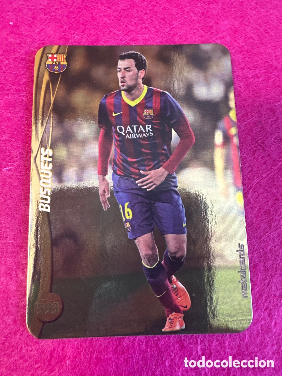 Football Stickers: 593 BUSQUETS (F.C.BARCELONA) TOP VERSI&Oacute;N BRILLO DORADO MUNDICROMO 2015 14 15 METALCARD