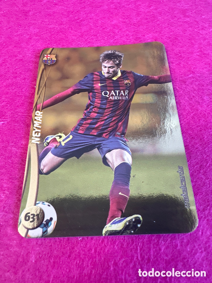 Cromos de F&uacute;tbol: 631 NEYMAR (F.C.BARCELONA) TOP VERSI&Oacute;N BRILLO DORADO MUNDICROMO 2015 14 15 METALCARD