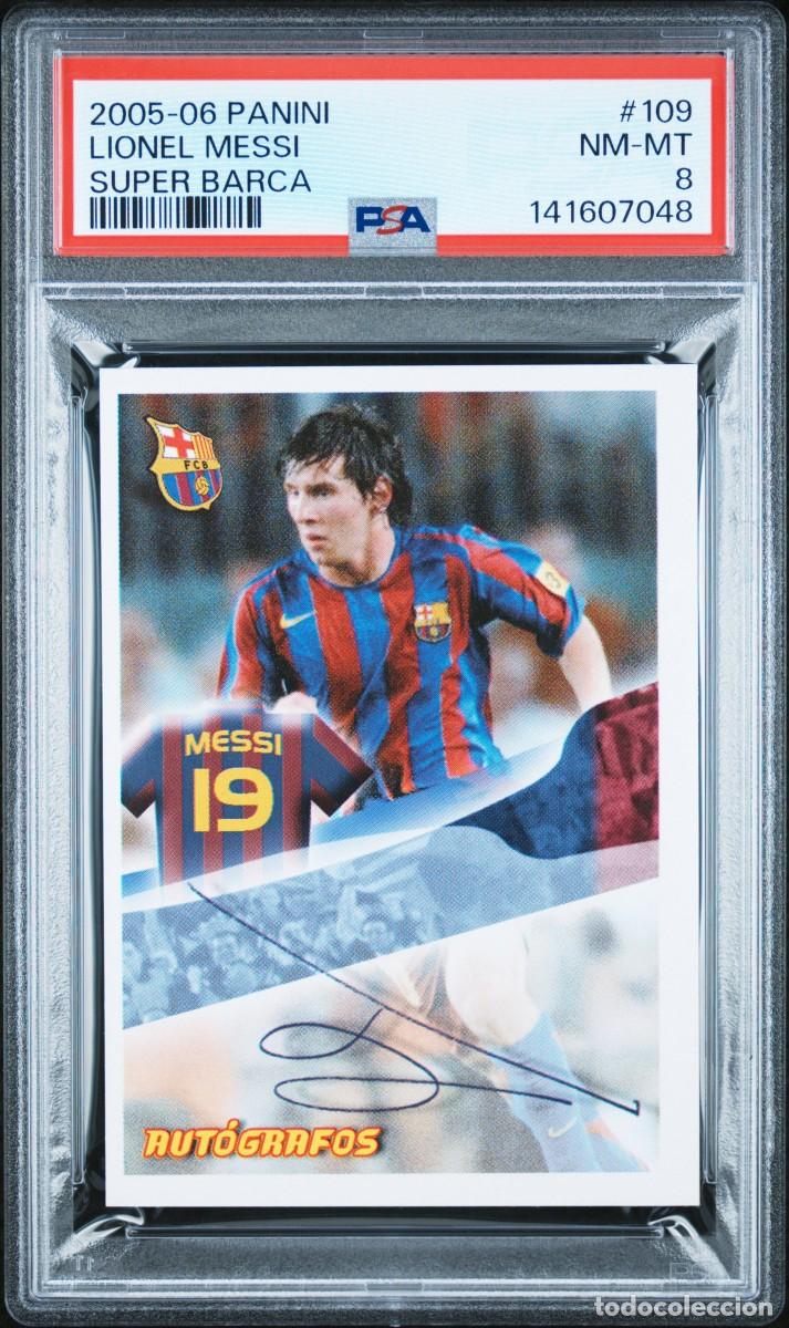 Cromos de f&uacute;tbol: Messi #109 Autografo FC Barcelona Panini Super Bar&ccedil;a 2005 2006 PSA 8