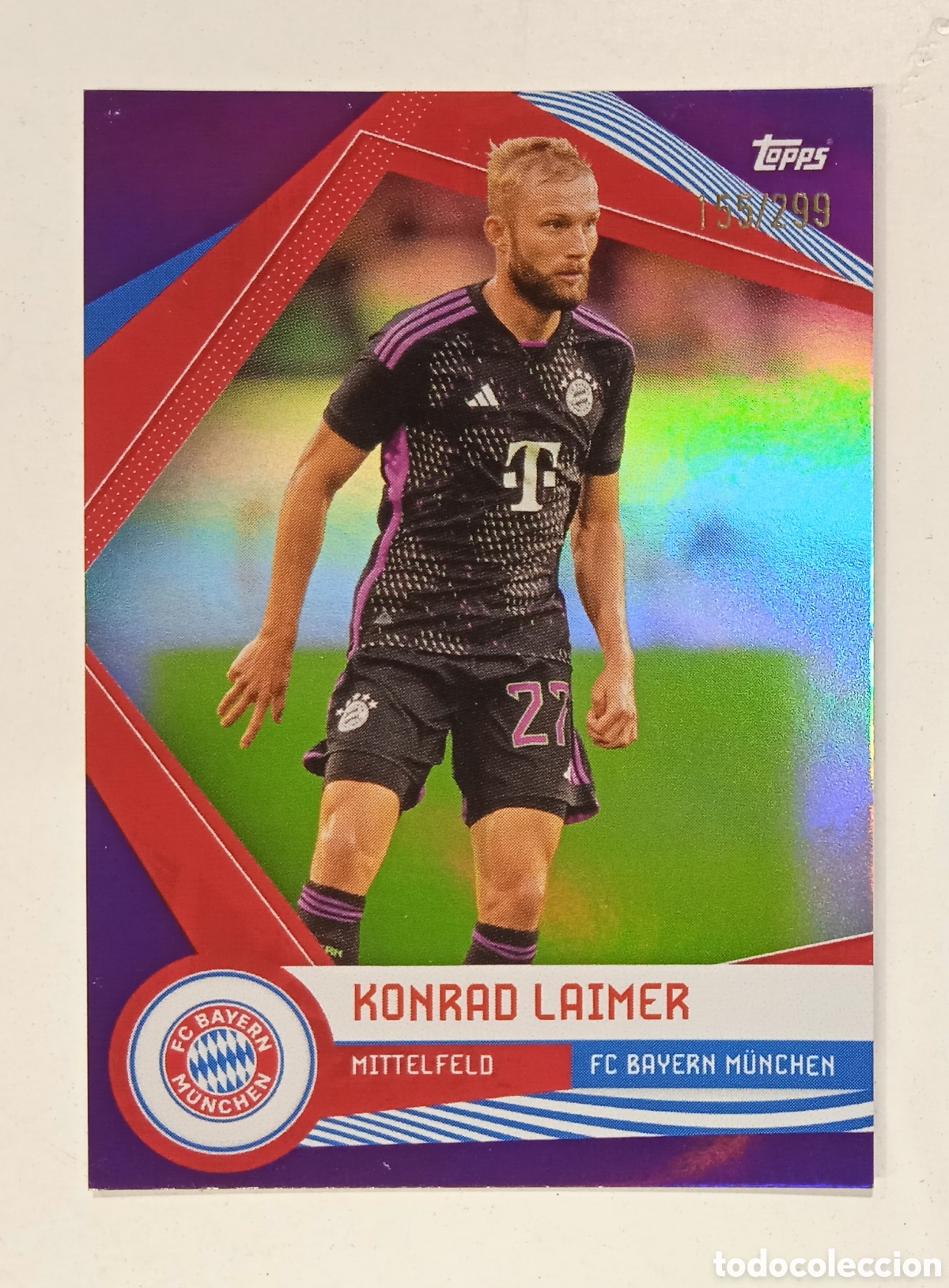 Cromos de Futebol: Topps Bayern Munich Fan Set F&uacute;tbol 2023 2024 23 24 FCB-13 Konrad Laimer P&uacute;rpura Refractor /299